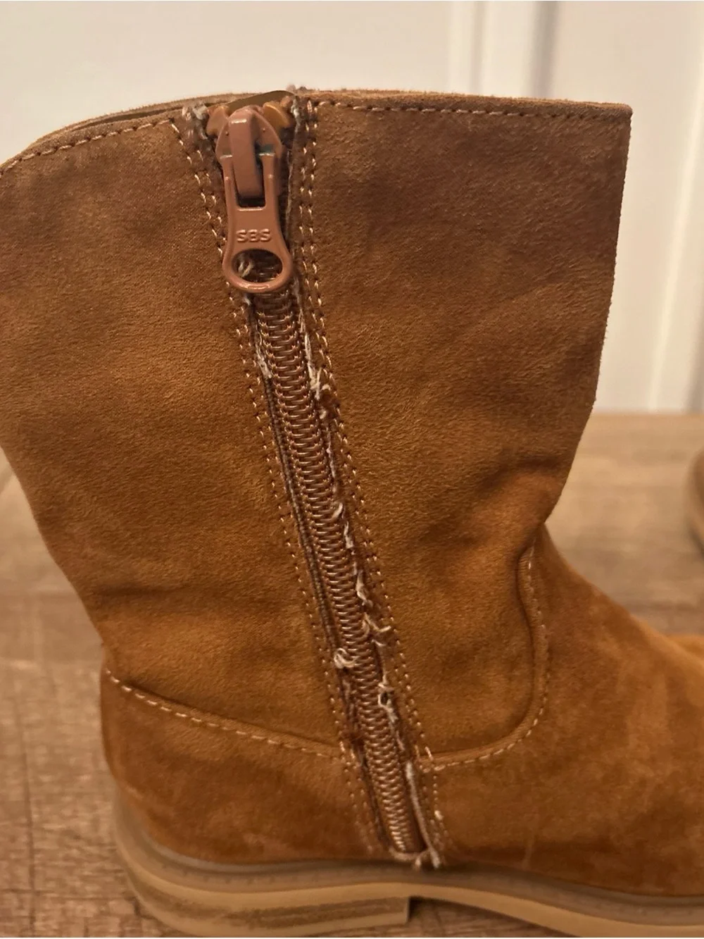 Cat & Jack Tan Suede Kids Zip Boots